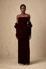 Azura Red Floral Appliqué Maxi Dress - Threadford