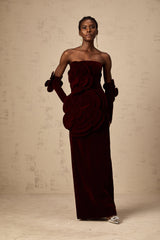 Azura Red Floral Appliqué Maxi Dress - Threadford