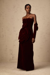 Azura Red Floral Appliqué Maxi Dress - Threadford