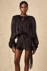 Eugénie Black Fully Pleated Ruffled Mini Dress - Threadford