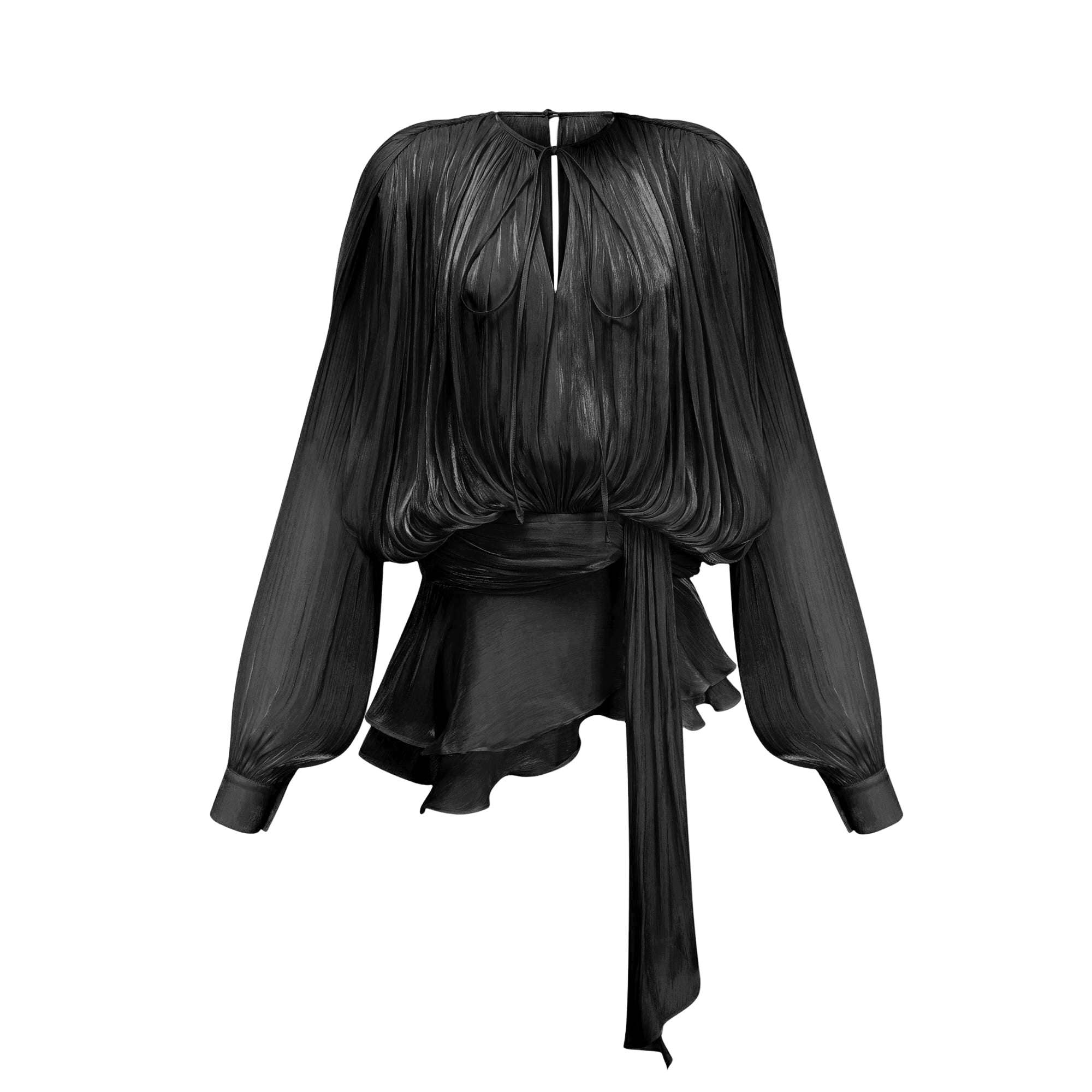 Eugénie Black Fully Pleated Ruffled Mini Dress - Threadford
