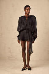 Eugénie Black Fully Pleated Ruffled Mini Dress - Threadford