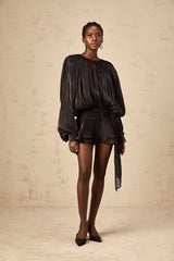 Eugénie Black Fully Pleated Ruffled Mini Dress - Threadford