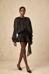 Eugénie Black Fully Pleated Ruffled Mini Dress - Threadford