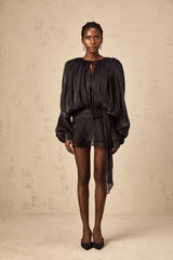 Eugénie Black Fully Pleated Ruffled Mini Dress - Threadford