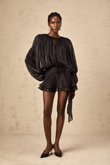 Eugénie Black Fully Pleated Ruffled Mini Dress - Threadford