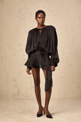 Eugénie Black Fully Pleated Ruffled Mini Dress - Threadford
