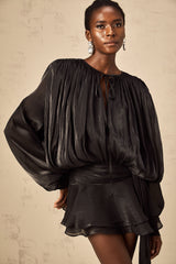 Eugénie Black Fully Pleated Ruffled Mini Dress - Threadford