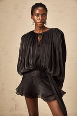 Eugénie Black Fully Pleated Ruffled Mini Dress - Threadford