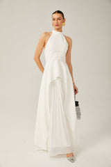 Inés halterneck layered long dress - Threadford