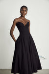 Katherine Black Off-Shoulder Corset Midi Dress - Threadford
