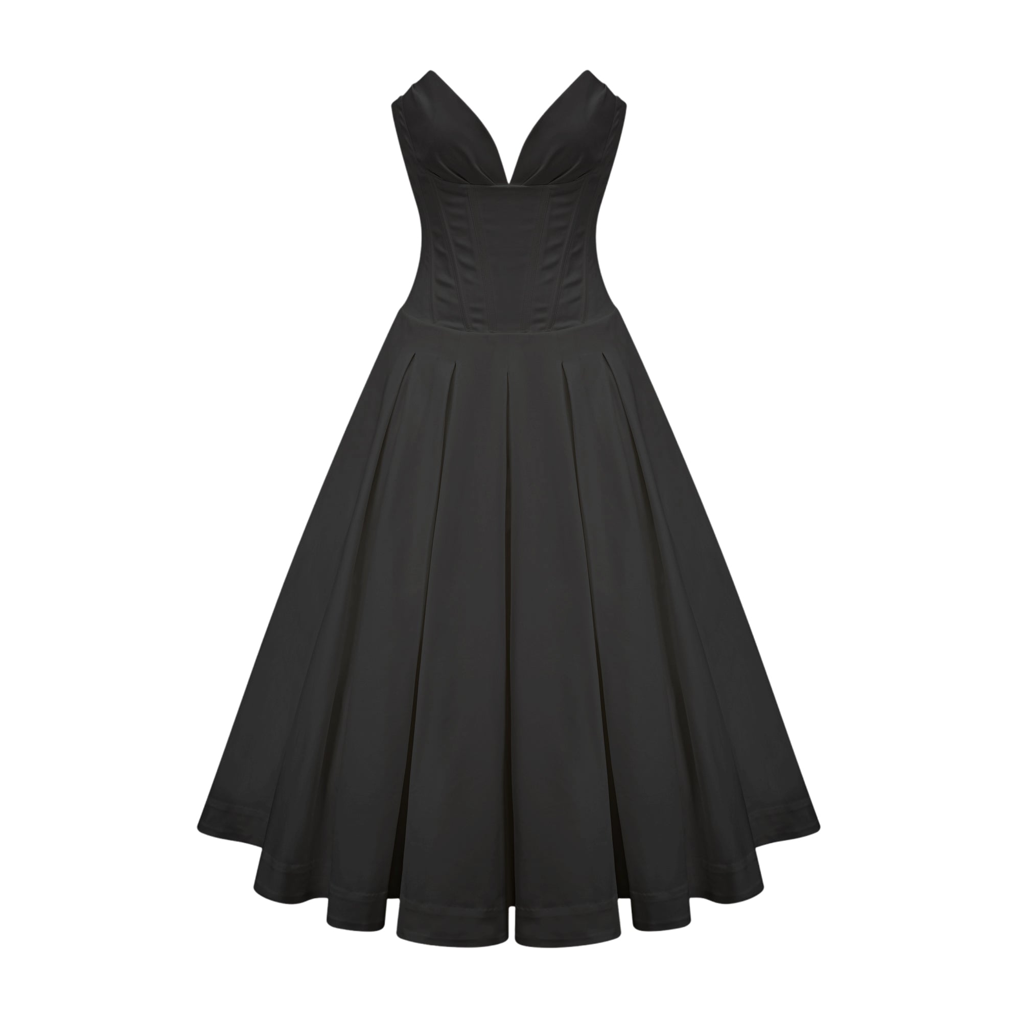 Katherine Black Off-Shoulder Corset Midi Dress - Threadford