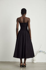 Katherine Black Off-Shoulder Corset Midi Dress - Threadford
