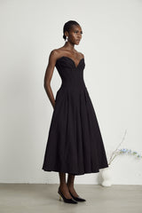 Katherine Black Off-Shoulder Corset Midi Dress - Threadford