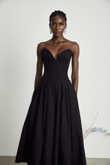 Katherine Black Off-Shoulder Corset Midi Dress - Threadford