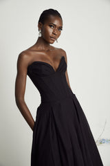Katherine Black Off-Shoulder Corset Midi Dress - Threadford