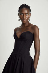 Katherine Black Off-Shoulder Corset Midi Dress - Threadford