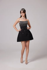 Melisande black embellished mini dress - Threadford