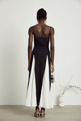 Sofie contrast-color pleated maxi dress - Threadford