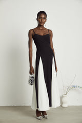 Sofie contrast-color pleated maxi dress - Threadford