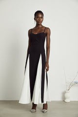 Sofie contrast-color pleated maxi dress - Threadford
