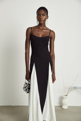 Sofie contrast-color pleated maxi dress - Threadford