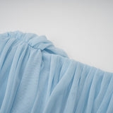 Catherine asymmetrical pleated maxi dress in Baby-blue - Threadford