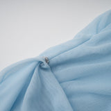 Catherine asymmetrical pleated maxi dress in Baby-blue - Threadford