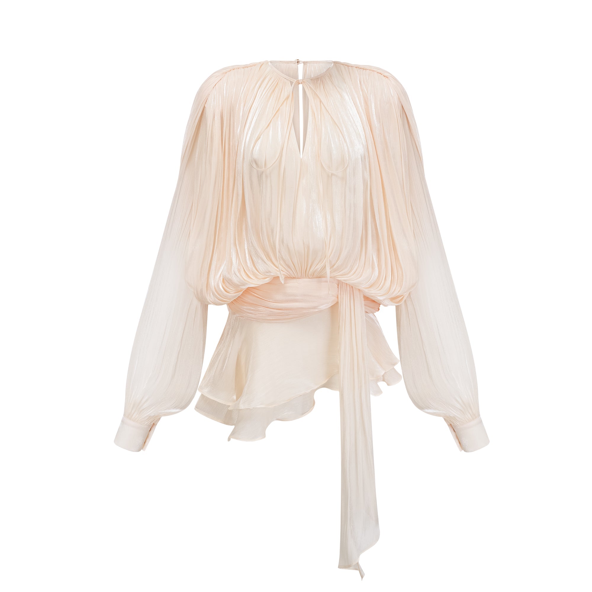 Eugénie Neutral Fully Pleated Ruffled Mini Dress - Threadford