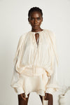 Eugénie Neutral Fully Pleated Ruffled Mini Dress - Threadford