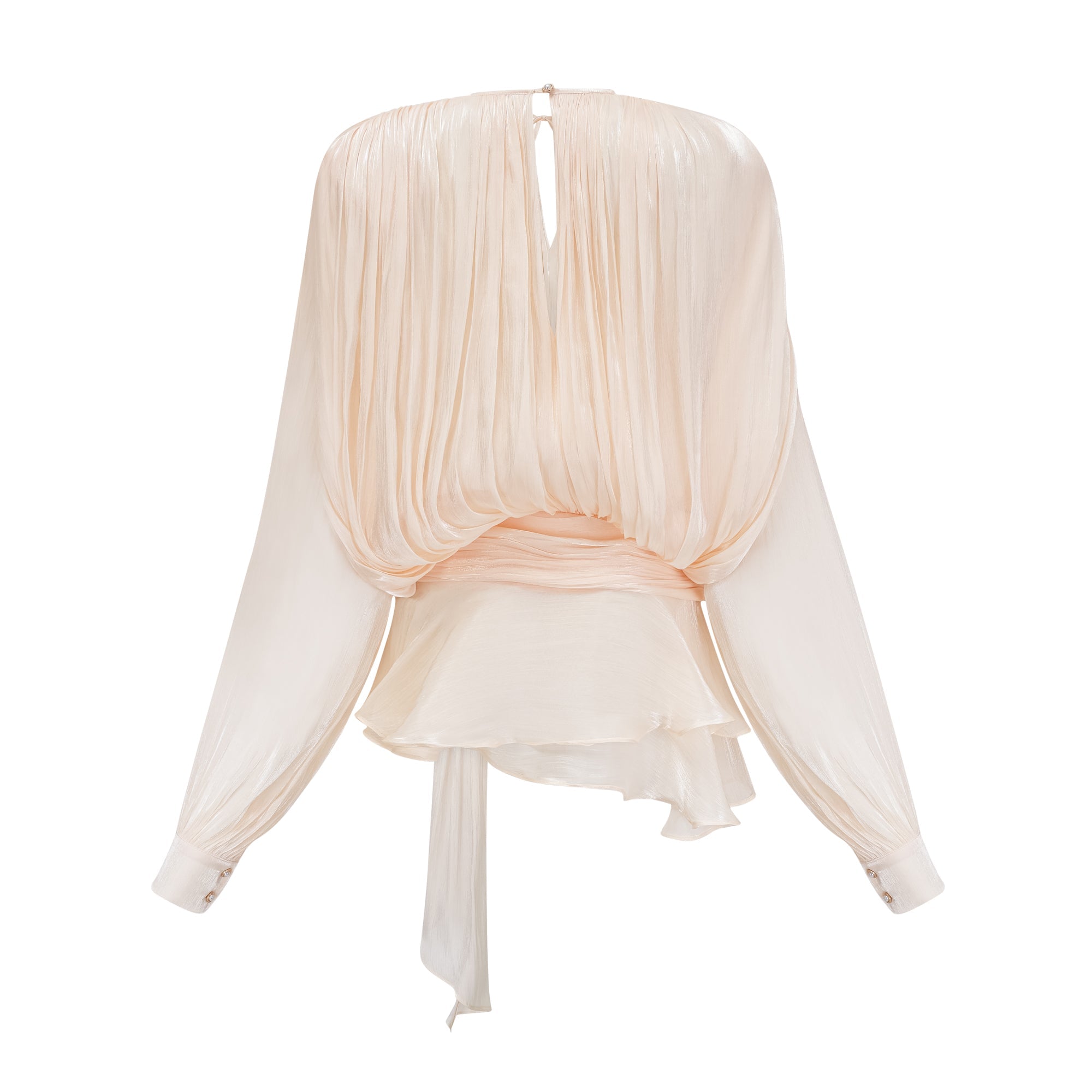 Eugénie Neutral Fully Pleated Ruffled Mini Dress - Threadford