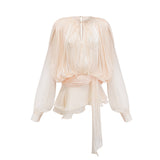 Eugénie Neutral Fully Pleated Ruffled Mini Dress - Threadford