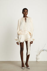 Eugénie Neutral Fully Pleated Ruffled Mini Dress - Threadford