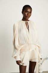 Eugénie Neutral Fully Pleated Ruffled Mini Dress - Threadford