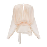Eugénie Neutral Fully Pleated Ruffled Mini Dress - Threadford