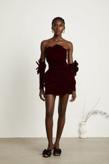 Azura Red Floral Appliqué Mini Dress - Threadford