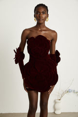 Azura Red Floral Appliqué Mini Dress - Threadford