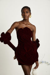 Azura Red Floral Appliqué Mini Dress - Threadford