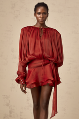 Eugénie Red Fully Pleated Ruffled Mini Dress - Threadford