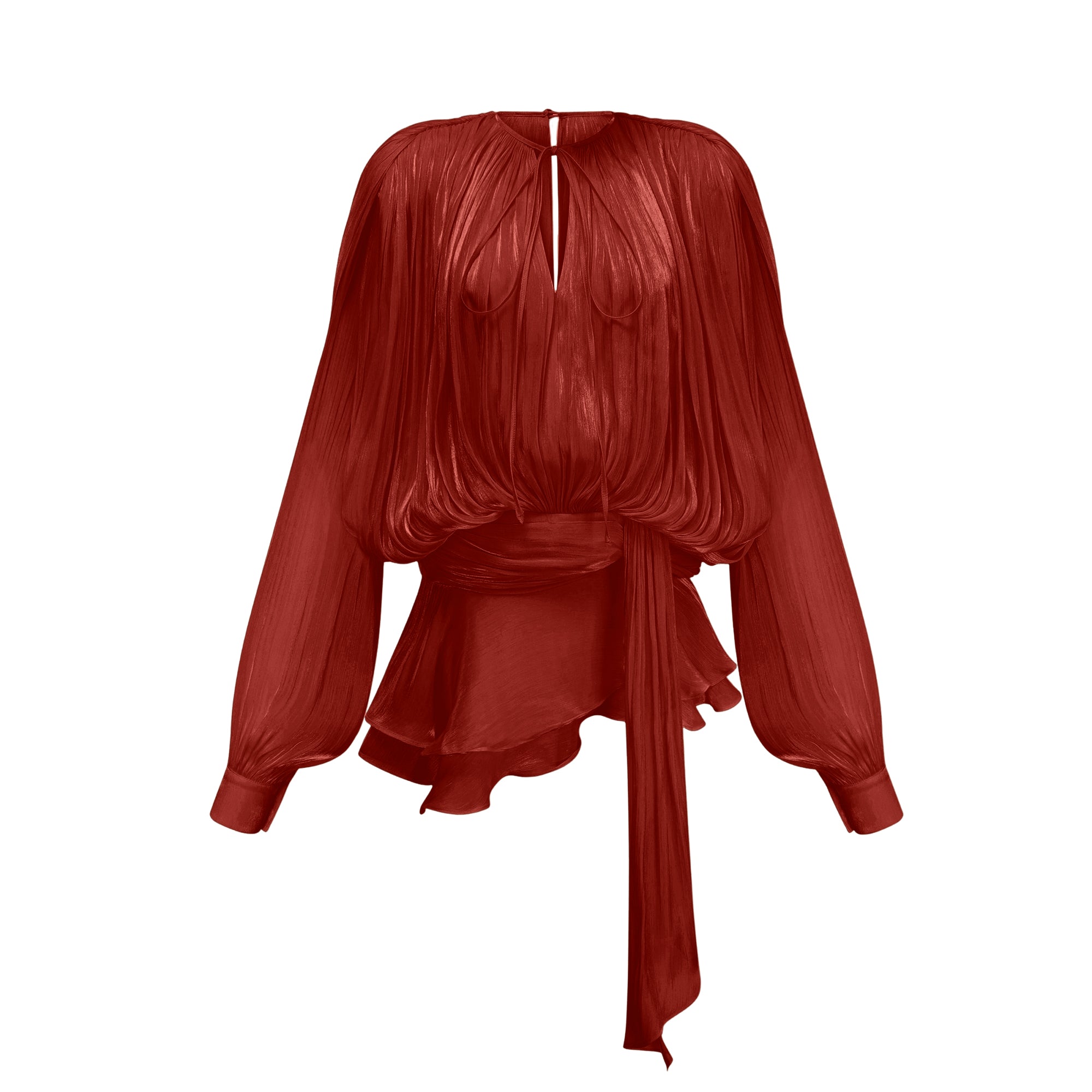 Eugénie Red Fully Pleated Ruffled Mini Dress - Threadford