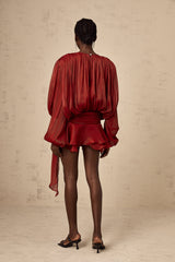 Eugénie Red Fully Pleated Ruffled Mini Dress - Threadford