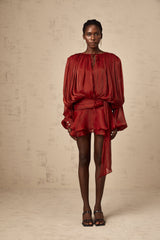 Eugénie Red Fully Pleated Ruffled Mini Dress - Threadford
