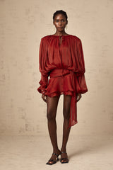 Eugénie Red Fully Pleated Ruffled Mini Dress - Threadford