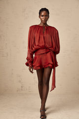 Eugénie Red Fully Pleated Ruffled Mini Dress - Threadford