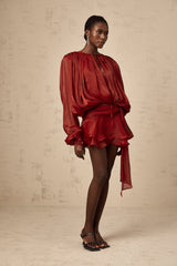 Eugénie Red Fully Pleated Ruffled Mini Dress - Threadford