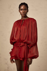 Eugénie Red Fully Pleated Ruffled Mini Dress - Threadford