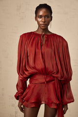 Eugénie Red Fully Pleated Ruffled Mini Dress - Threadford
