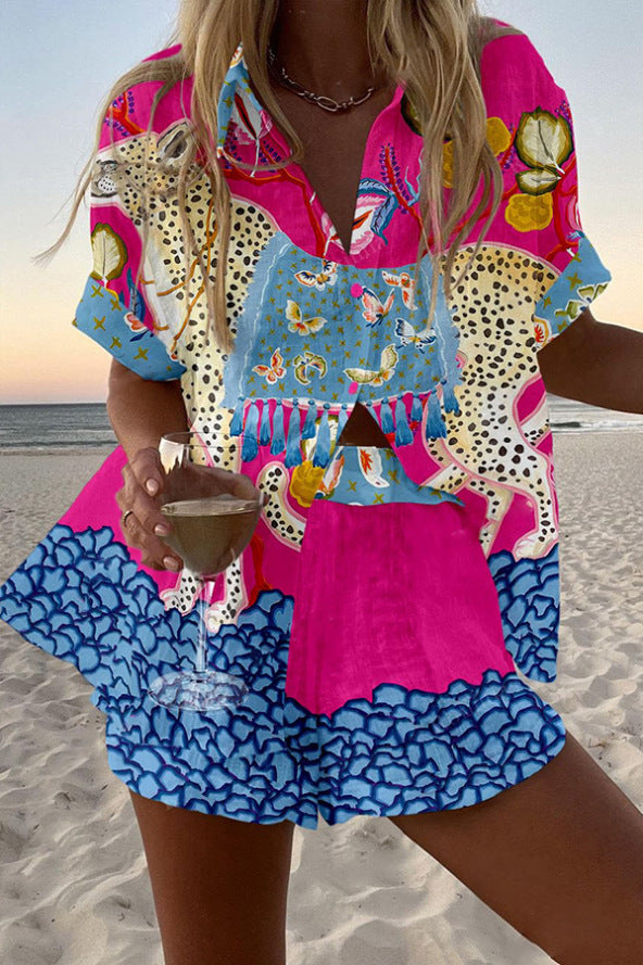 Belina™ | Short linen set with butterfly print - Threadford