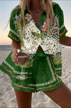 Céphira™ | Short linen set with horse print - Threadford