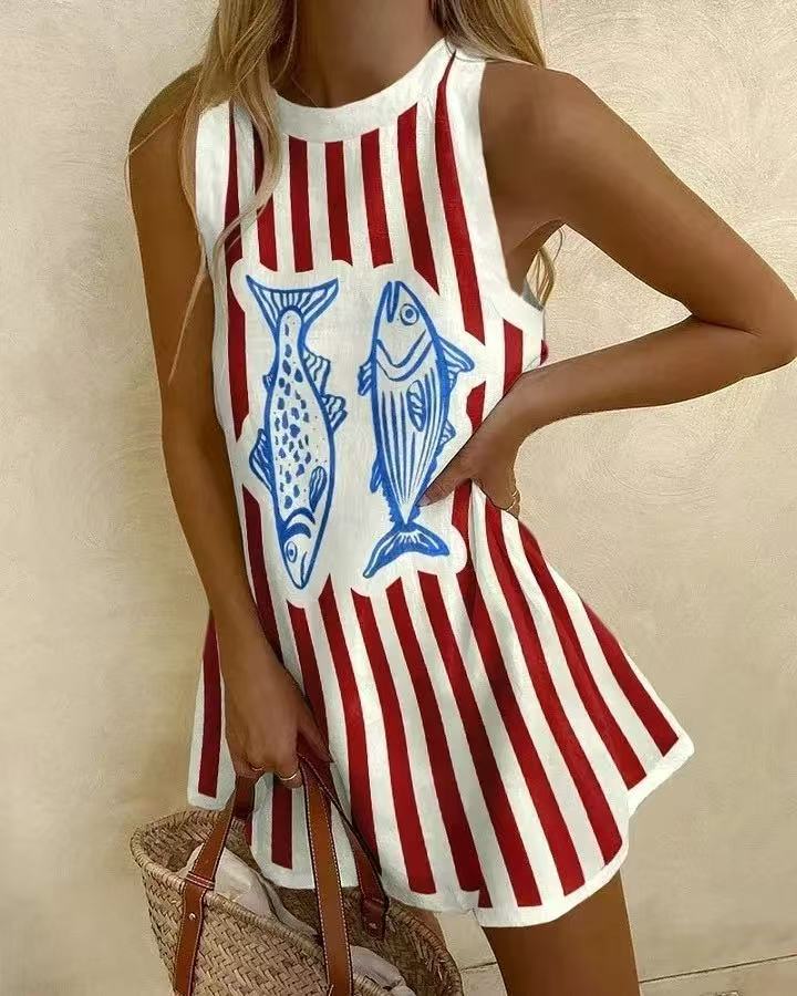 Delara™ | Mini dress with fish print - Threadford